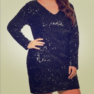 Beautiful Plus Size Black Sequins Dress